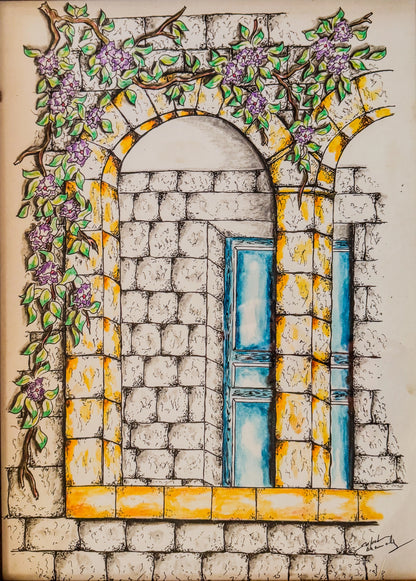 Hand-Drawn Architectural Painting - Lebanese Heritage Arch