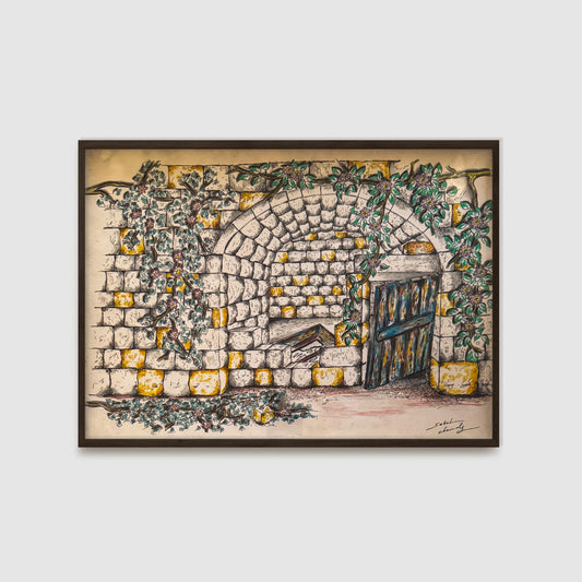 Hand-Drawn Lebanese Stone Archway – Rustic Heritage Art