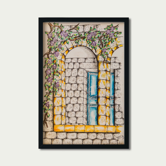 Hand-Drawn Architectural Painting - Lebanese Heritage Arch